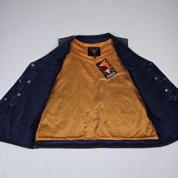 Concealed Carry Mens Denim Vest Western Biker Snap Front Motorcycle Metagear L - Picture 6 of 14